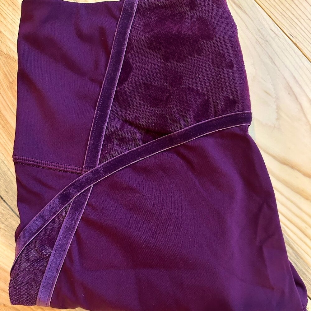 Lululemon Wunder Under Hi-Rise Burgundy Floral Burnout Mesh Leggings | s6 - Picture 9 of 17